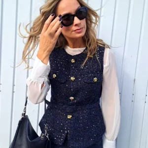 Gilet Sans Manches Bleu Marine Femme