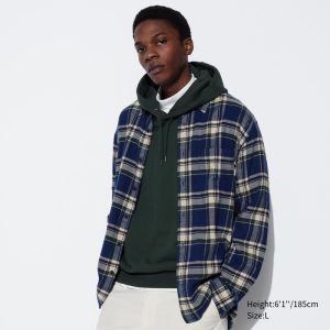 Chemises Uniqlo Flannel Coupe Régulière Checked Regular Collar Homme Bleu H0127456
