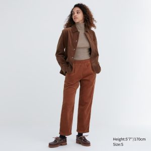 Pantalons Uniqlo Corduroy Relaxed Fit Ankle Length Femme Marron A7549238