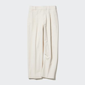 Pantalons Uniqlo Corduroy Plissé Larges Leg Long Femme Blanche C4257896