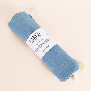 Lange bébé coton bio 70x70cm bleu jean