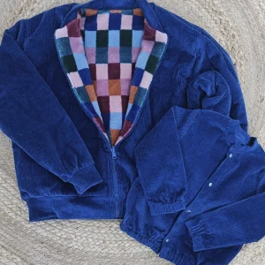 Duo veste femme et enfant velours bleu