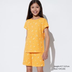Vêtements d&rsquo;intérieur Uniqlo Girls Airism Coton Blend Rayé Corta Sleeved Set Enfant Jaune P7189235