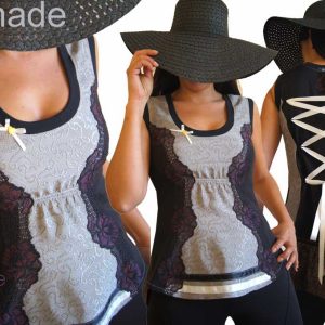 Top Bustier Dentelle Chic Noir Gris et dentelle Violine