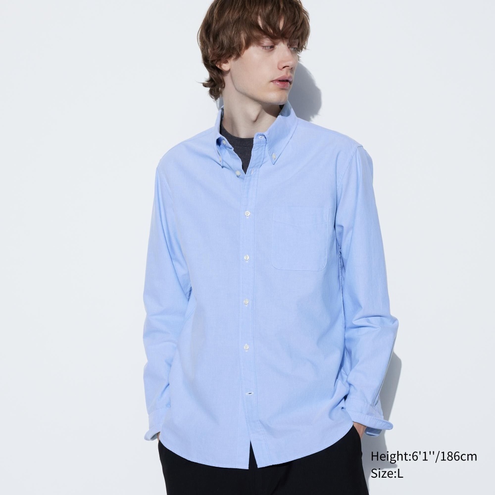 Chemises Uniqlo Coupe Ajustée Oxford Regular Collar Homme Bleu T3548216