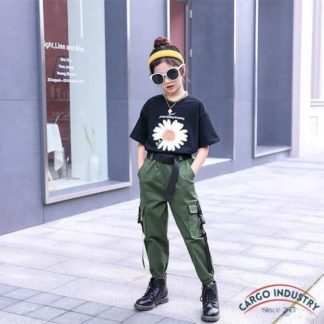 Pantalon Cargo Fille Streetwear Vert – Image 8