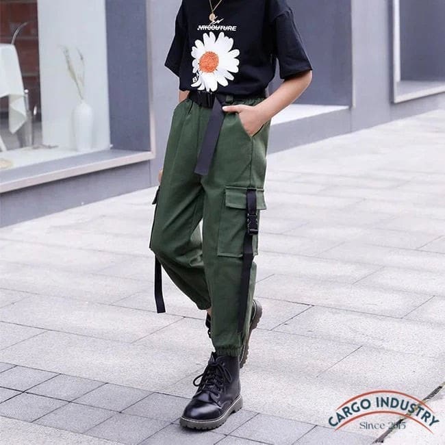 Pantalon Cargo Fille Streetwear Vert – Image 2