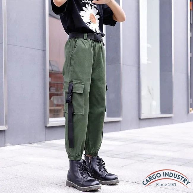 Pantalon Cargo Fille Streetwear Vert – Image 4