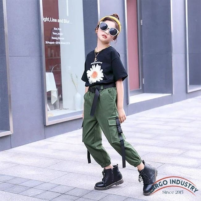 Pantalon Cargo Fille Streetwear Vert – Image 5