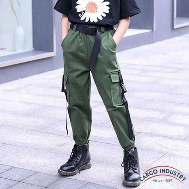Pantalon Cargo Fille Streetwear Vert – Image 3