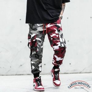 Pantalon Cargo Camouflage Rouge Et Gris