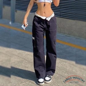 Pantalon Cargo Jean Femme Bleu Marine