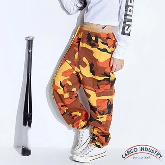 Pantalon Cargo Fille Camouflage Orange – Image 3