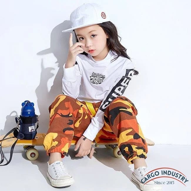 Pantalon Cargo Fille Camouflage Orange – Image 6