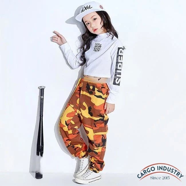 Pantalon Cargo Fille Camouflage Orange – Image 4