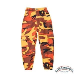 Pantalon Cargo Fille Camouflage Orange