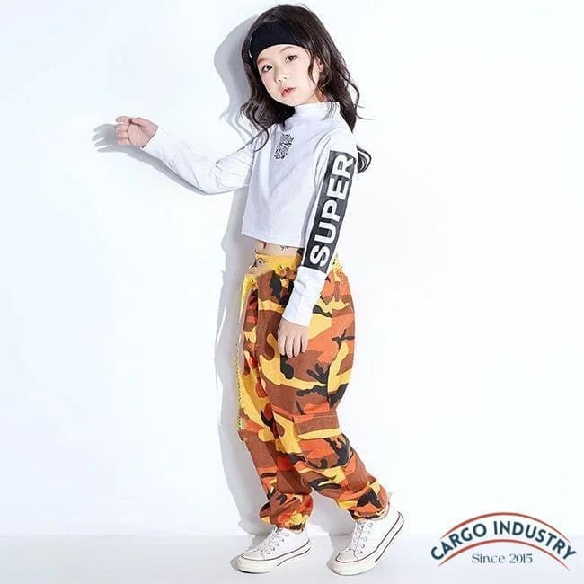 Pantalon Cargo Fille Camouflage Orange – Image 5