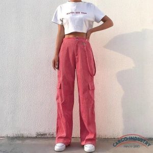 Pantalon Cargo Large Rose Velours