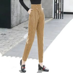 Pantalon Carotte Velours Cotelé Femme