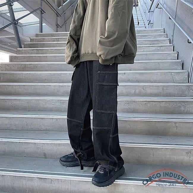 Pantalon Cargo Noir Style Large – Image 2