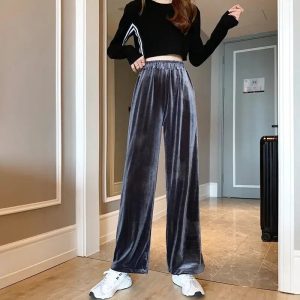 Pantalon Velours Gris Femme