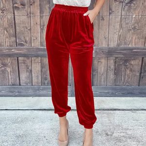 Pantalon Velours Rouge Femme