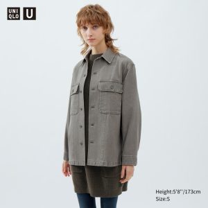 Vestes Uniqlo Denim Shirt Femme Grise C7965138