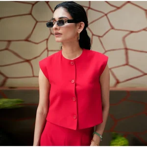 Gilet Femme Sans Manches Costume Rouge