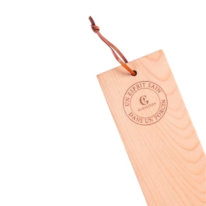 Planche en bois Gueuleton – Hêtre massif 12×30 cm, gravure « Un esprit sain dans un porcin »