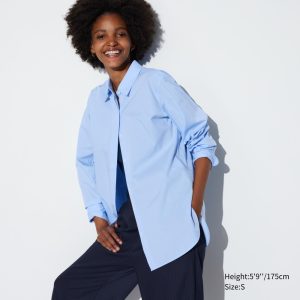 Chemisier Uniqlo Extra Fine Coton Femme Bleu X0346758