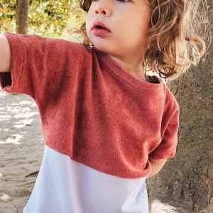 T shirt bébé et enfant bicolore brique & lilas