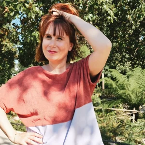 T shirt femme bicolore brique & lilas