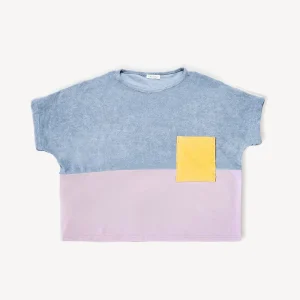 T shirt femme tricolore bleu, lilas et jaune