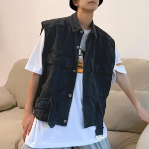 Veste Urbaine Noire à Ceinture