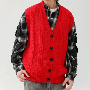 Veston Tricoté Rouge pour Homme