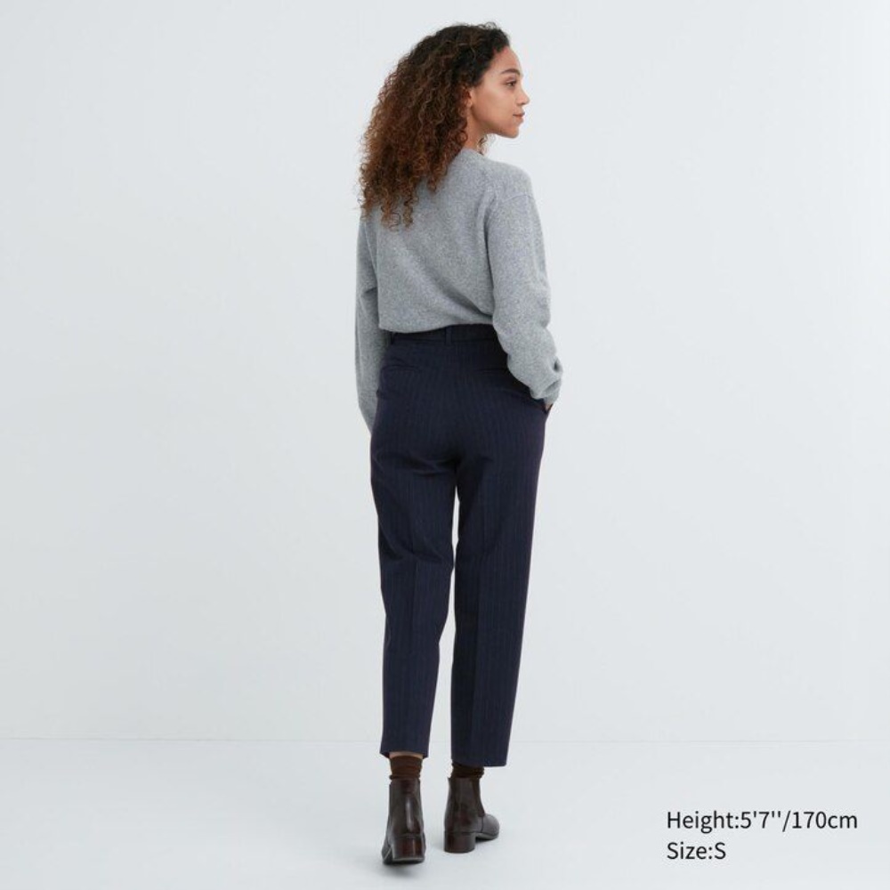 Pantalons Uniqlo Smart Brushed Rayé Ankle Length Femme Bleu Marine B6487902 – Image 2