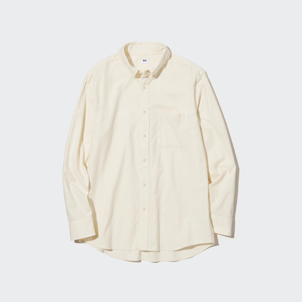 Chemises Uniqlo Flannel Regular FiT-Shirt Button Down Collar Homme Blanche X4613095
