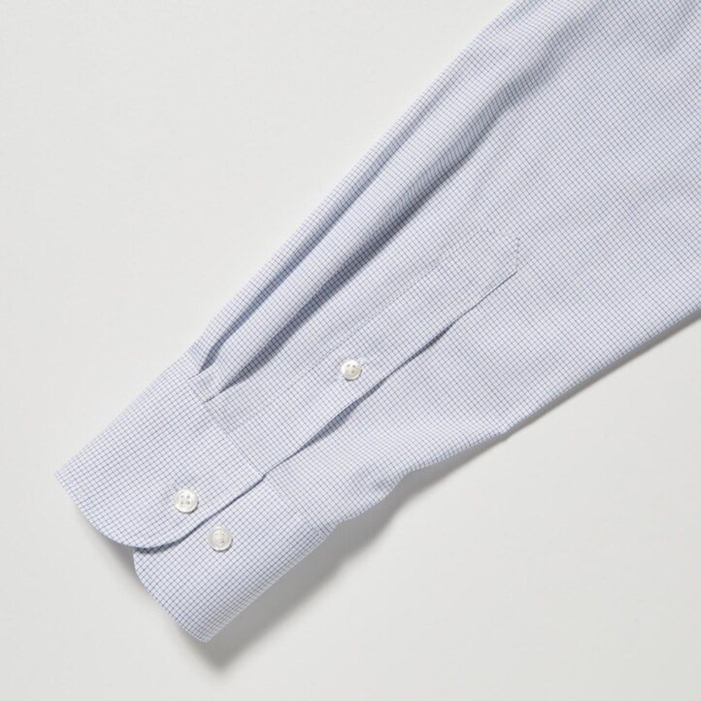Chemises Uniqlo Easy Care Stretch Coupe Ajustée Checked Semi Cutaway Collar Homme Bleu Y9372685 – Image 2